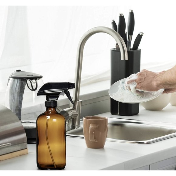 Amber Glass Spray Bottles Multi-Use Empty Refillable Mist Sprayers Home/Work 2PK - Picture 2 of 3